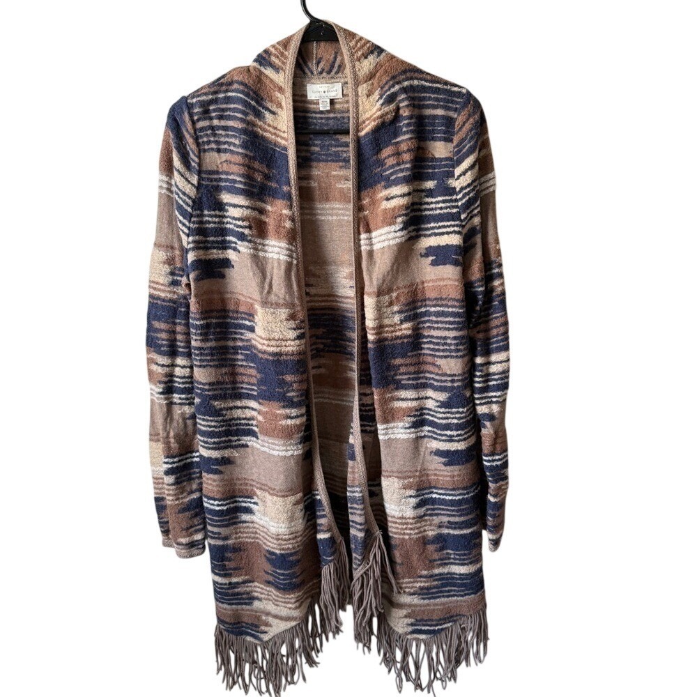 Lucky Brand Aztec Fringe Cardigan Medium Boho Western Duster